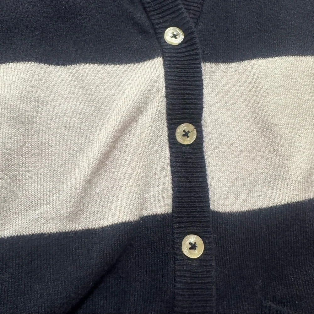 Y2K Hollister Navy White Stripe Cardigan V-Neck Women’s Medium Vintage - Picture 4 of 7